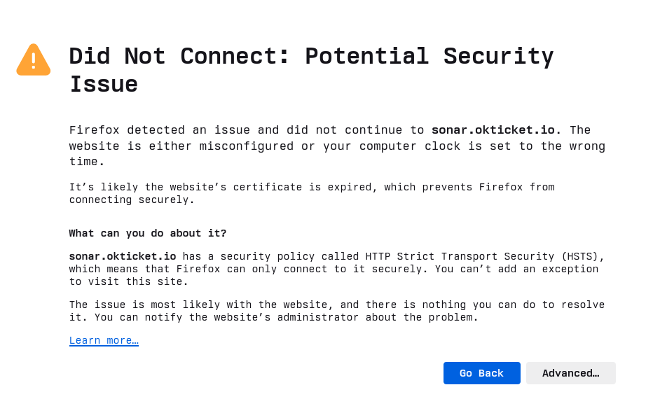 firefox warning for invalid certificates