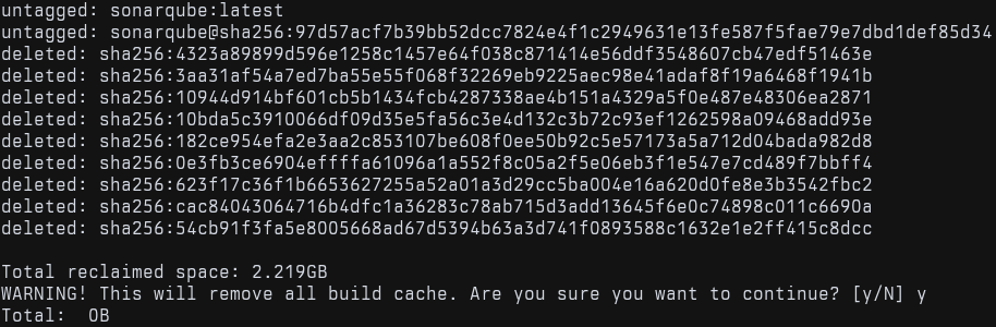 result of the docker system prune command