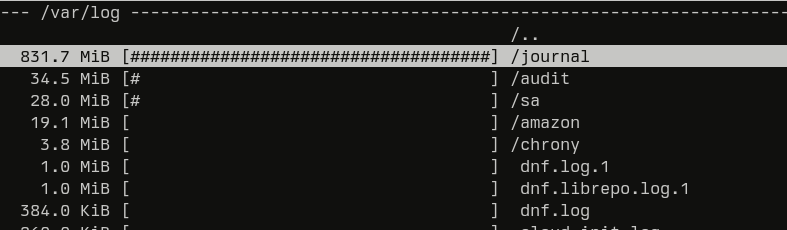 journal dir size in ncdu